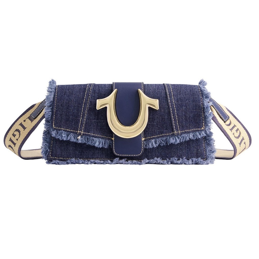 True Religion Frayed Denim Flap Crossbody Bag -NWOT